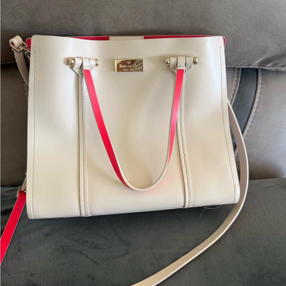 Kate Spade White and Fuschia Tote Bag with Strap
